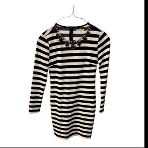 GIANNI BINI Size medium Black and White Striped Dress with Embellished Neckline